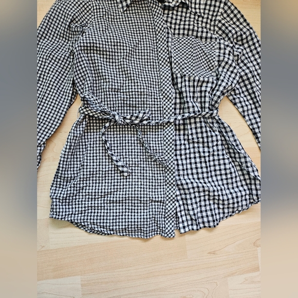 Buckle Black and White Mixed Gingham Print Button Up With Waist Tie - Picture 3 of 7